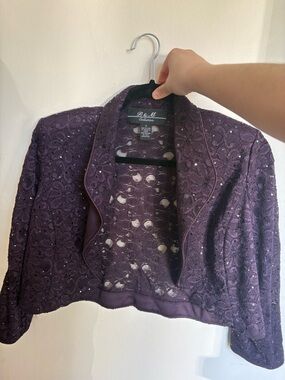 R&M Richards Deep Purple Lace Sequin Cropped Blazer